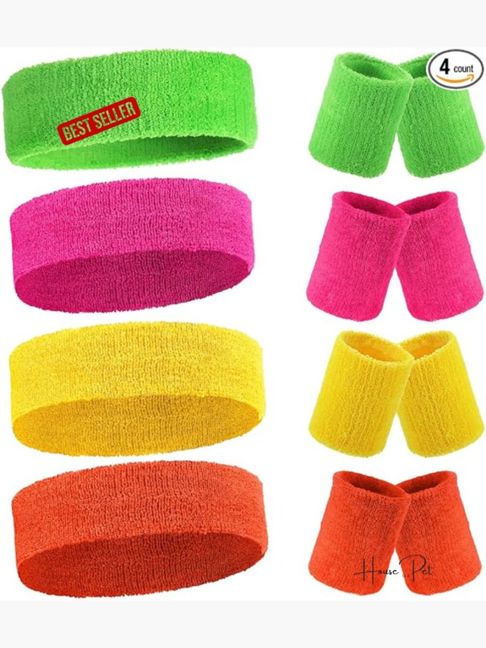 12 Neon Sweatbands Headbands & Wristbands Set for Sports